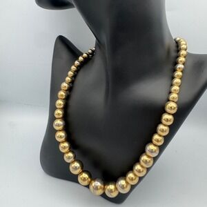 Vintage Graduated Metallic Ball Bead Necklace Gold Silver Two Tone 18 Inch